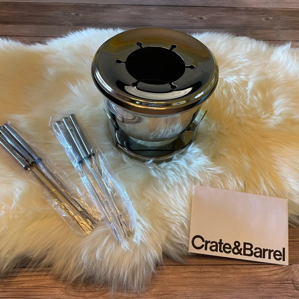 Crate & Barrel Stainless Steel Fondue Set